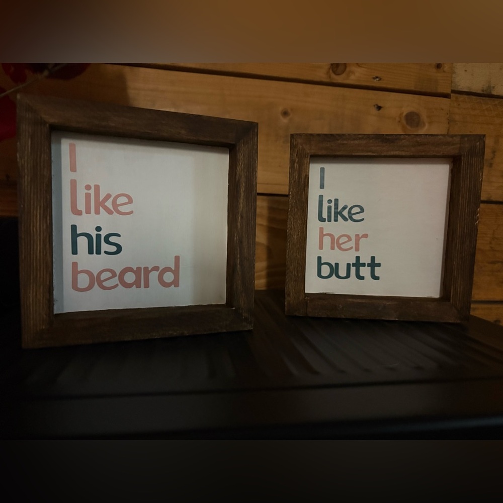 Set of 2 Rustic Wood Framed Signs - Pink & Teal Text